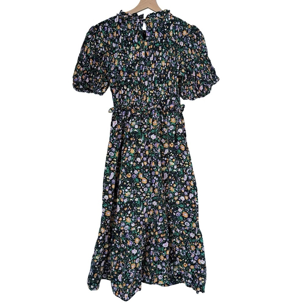 Hyacinth House Black Multi Floral Smocked Samantha Midi Dress Sz XS - Picture 5 of 11